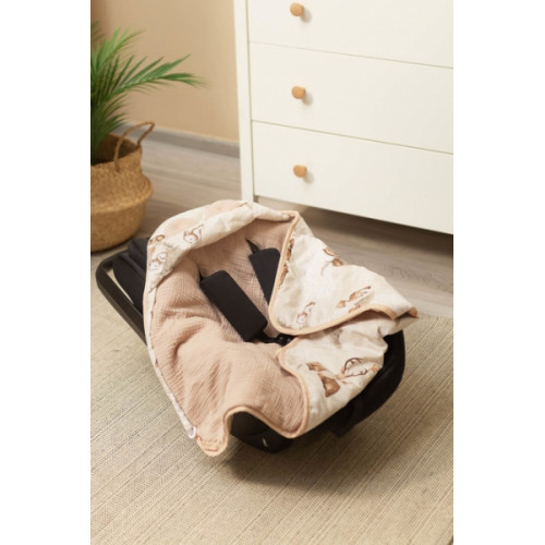 Zavinovačka 2v1 do autosedačky, kočíka, mušelín, bavlna - Zábava v lese, béžová