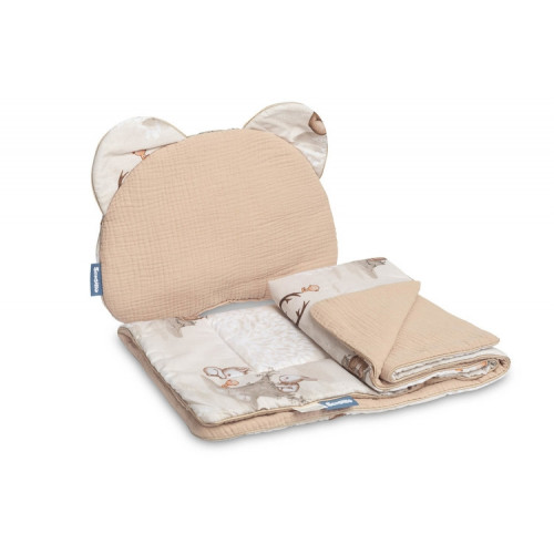 Súprava do kočíka 2D, mušelín, bavlna - Zábava v lese, béžová