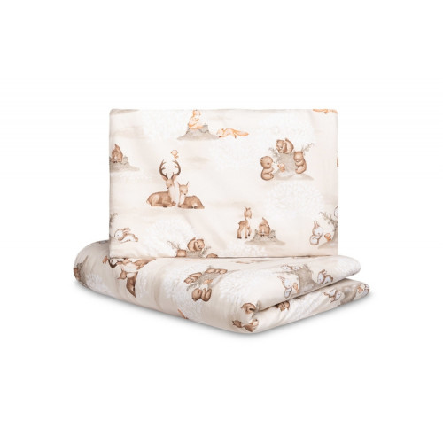 Mušelínové obliečky do postieľky 135x100, Zábava v lese, béžové