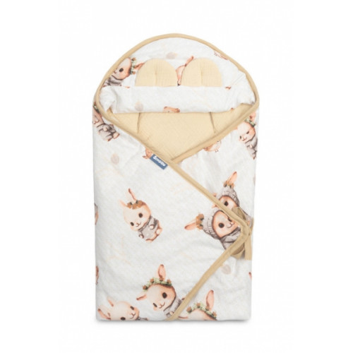 Zavinovačka 2v1 do autosedačky, kočíka, mušelín, bavlna - Králičci, béžová