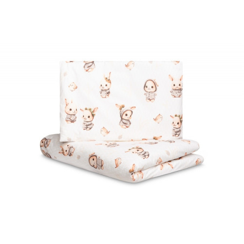 Mušelínové obliečky do postieľky 135x100, Králičci, béžové