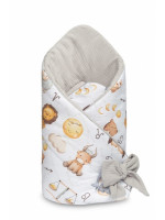 Zavinovačka pre bábätko, mušelín, bavlna - Hviezdne zvieratká - šedá, biela