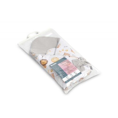 Zavinovačka pre bábätko, mušelín, bavlna - Hviezdne zvieratká - šedá, biela