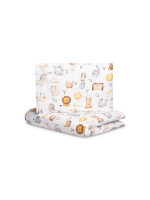 Mušelínové obliečky do postieľky 135x100, Hviezdne zvieratká - šedá, biela