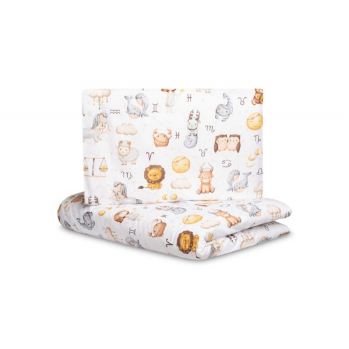 Mušelínové obliečky do postieľky 135x100, Hviezdne zvieratká - šedá, biela