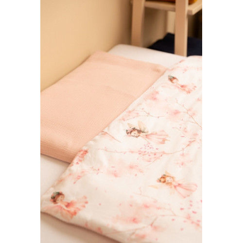 Mušelínové obliečky do postieľky 135x100, Víla Ema, ružová, biela