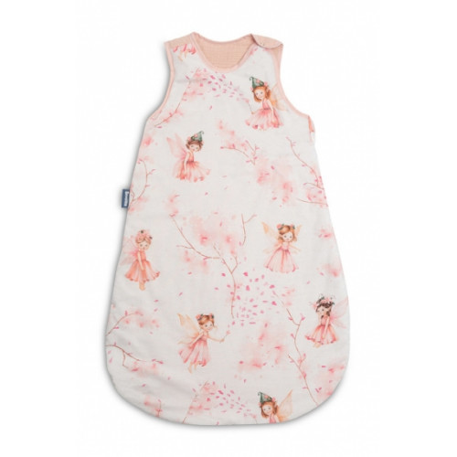 Spací vak, mušelín, bavlna, veľ. M, 50x80cm - Víla Ema, ružová, biela