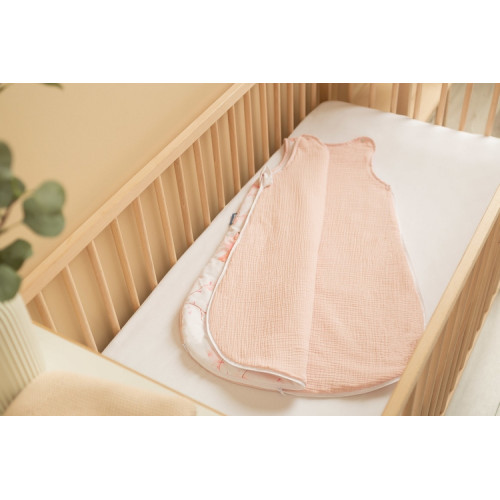 Spací vak, mušelín, bavlna, veľ. M, 50x80cm - Víla Ema, ružová, biela