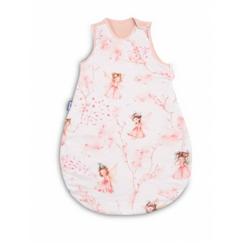 Spací vak, mušelín, bavlna, veľ. S, 47x70cm - Víla Ema, ružová, biela
