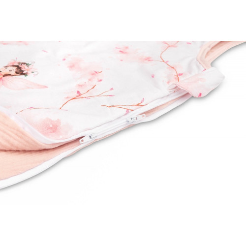 Spací vak, mušelín, bavlna, veľ. S, 47x70cm - Víla Ema, ružová, biela