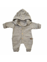Detský pletený overálok s odopínacou kapucňou - orieškový, 68/74