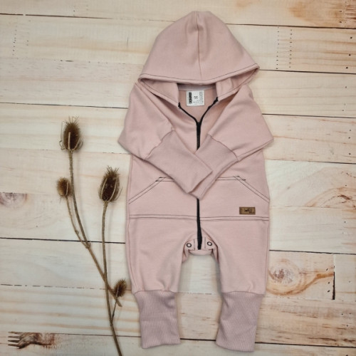 Detský teplákový overal s predĺženými nápletami, púdrovo ružový, veľ. 86