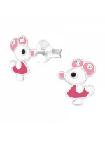 Detské strieborné náušničky Myška s krystalky, puzetové