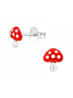 Detské strieborné náušničky Muchotrávka, puzetové