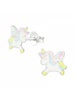 Detské strieborné náušničky s Jednorožec Angel, puzetové