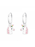 Detské strieborné náušničky krúžky s Jednorožcom