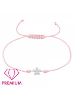 Náramok pre deti so striebornou ozdobou Kvet s bielym zirkónom, ružový