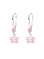 Detské náušničky krúžky so zaveseným motýlikom