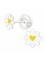 Detské strieborné náušničky Sedmokráska, premium, puzetové, silikón