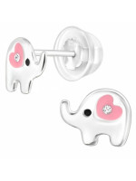 Detské strieborné náušničky Sloník Love, premium, puzetové, silikón