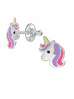 Detské strieborné náušničky Jednorožec, so skrutkovacou puzetou