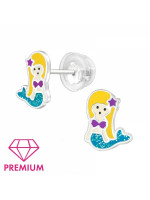 Detské strieborné náušničky Morská panna premium, puzetové, silikón