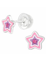 Detské strieborné náušničky Star pink premium, puzetové