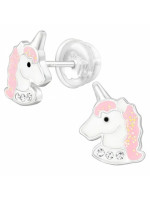Detské strieborné náušničky Jednorožce premium, puzetové silikón