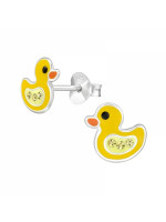 Detské strieborné náušničky Kačička s krištáľmi, žltá, puzetové