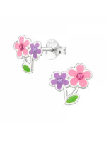 Detské strieborné náušničky Kytička s krištáľkami, puzetové