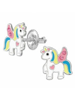 Detské strieborné náušničky Jednorožec Angel Love, so skrutkovacou puzetou