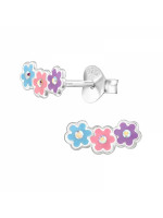 Detské strieborné náušničky Kvietky s kamienkami, puzetové