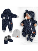 Rastúci teplákový overal pre bábätko, čiapky, topánky, 3D, Nature - jeans pierka