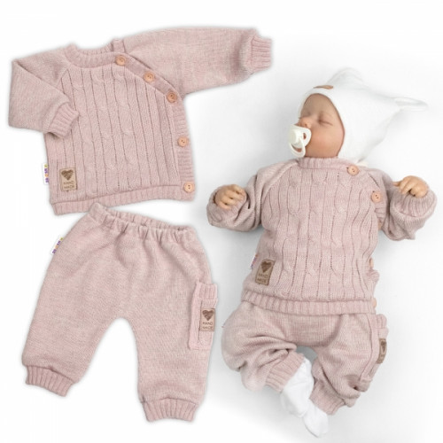 Rastúci pletený svetrík a nohavice s vreckom Hand Made 2D, Nature - púdrovo ružová