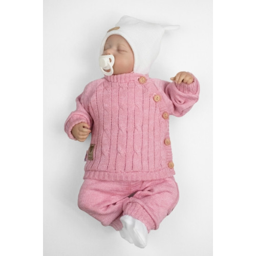 Rastúci pletený svetrík a nohavice s vreckom Hand Made 2D, Nature - ružová