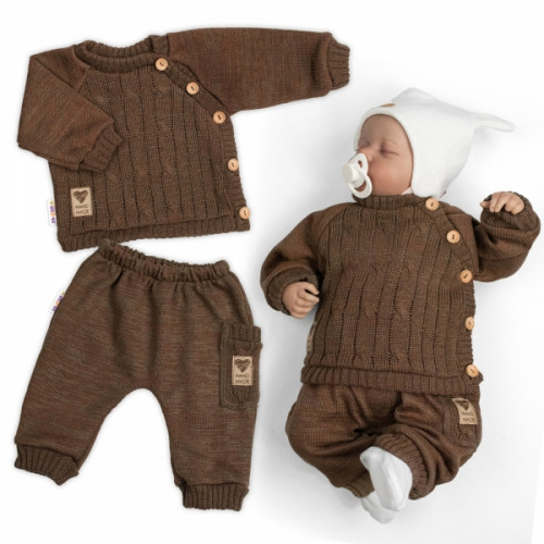 Rastúci pletený svetrík a nohavice s vreckom Hand Made 2D, Nature - čokoládová, vel. 68/74