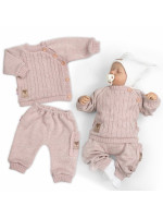 Rastúci pletený svetrík a nohavice s vreckom Hand Made 2D, Nature - púdrovo ružová, 68/74