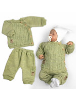 Rastúci pletený svetrík a nohavice s vreckom Hand Made 2D, Nature - olivová, 68/74