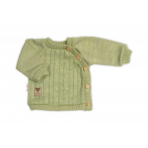 Rastúci pletený svetrík a nohavice s vreckom Hand Made 2D, Nature - olivová, 68/74