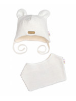 Pletená čiapka s bavlnenou podšívkou a šatkou 2v1, Teddy Hand made - kokosová biela, 68/74