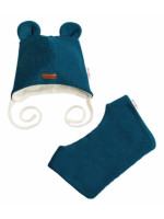 Pletená čiapka s bavlnenou podšívkou a šatkou 2v1, Teddy Hand made - petrolejová, 80/86