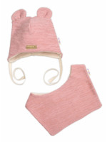 Pletená čiapka s bavlnenou podšívkou a šatkou 2v1, Teddy Hand made - rúžová, 80/86