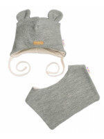 Pletená čiapka s bavlnenou podšívkou a šatkou 2v1, Teddy Hand made - šedá