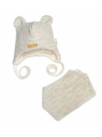Pletená čiapka s bavlnenou podšívkou a šatkou 2v1, Teddy Hand made - svetlo béžová, 68/74