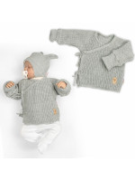 Dojčenský svetrík, rastúci, na zaväzovanie na boku - šedý