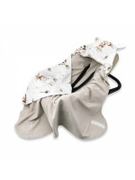 Zavinovacia deka s kapucňou bavlna, 90x90cm, Kocúrik a púpava - biela, béžová