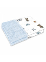 Obojstranná deka, Bavlna/Minky 100 x 75 cm, Méďa pilot - biela, modrá