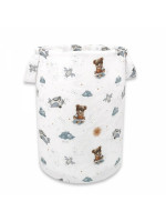 Kôš na hračky, bavlna, 50x35cm, Méďa pilot - biela, modrá