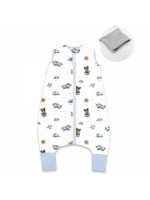 Teplejšie spací vak so zahrnovacími nohavičkami, bavlna, Méďa pilot - biela, modrá, veľ. M