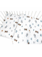 Obliečky do postieľky, bavlna, 2D sada, Méďa pilot - biela, modrá, 135x100 cm